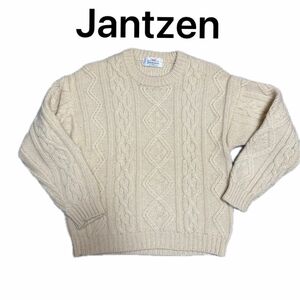 Jantzen ジャンセン　ヴィンテージニット　白　ホワイト　セーター　 アランニット ケーブル編み セーター 生成り 長袖 