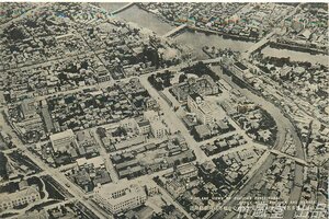 1187【絵葉書】◆福岡と博多名所 空中より見たる市の中枢部 福岡県庁附近