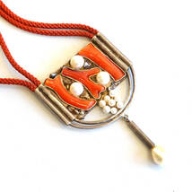 ★Vintage coral × pearl × silver modern design necklace_画像1