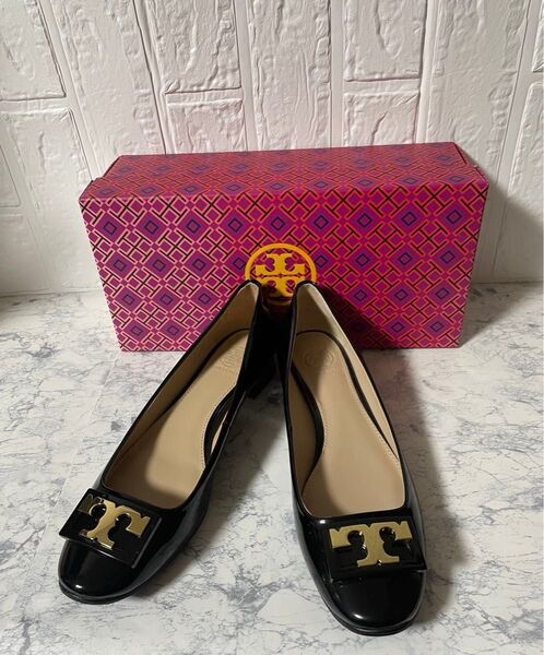 【新品】 Tory Burch ローヒールパンプス エナメル ブラック 24.5cm