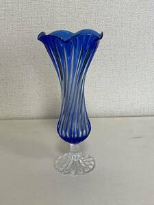 ブルーガラス ガラス製 花瓶 フラワーベース 高さ約22cm 管理A2101 ガラス 花器 一輪挿し インテリア 置物