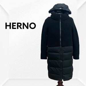  regular price 203500 jpy HERNO hell no wool knitted switch nylon with a hood . down coat lady's PI0823D-33220-9300