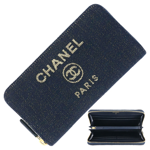 シャネル CHANEL 長財布 ラウンドファスナー ドーヴィル ウォレット ネイビー レディース 4121