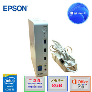 驚速起動 中古超美品 EPSON(エプソン) Endeavor ST170E MSoffice2021 Win11Pro 第四世代Corei3 メモリ8GB SSD128＋HDD320GB USB3.0 無線 F