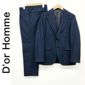 D'or Homme ドールオム メンズ Valiant セットアップスーツ ジャケット 総裏地 2B パンツ 1タック チェック柄 ネイビー 紺色 94AB4 S相当