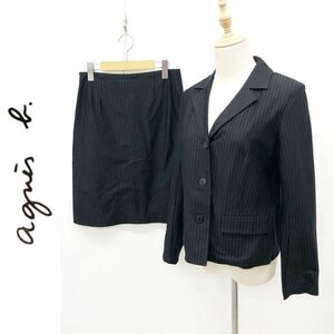 agnes b. Agnes B skirt suit setup stretch jacket lining none skirt stripe black black 