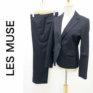 LES MUSE レミュー AOKI パンツスーツ セットアップ ジャケット 背抜き パンツ ウォッシャブル シャドーストライプ ダークネイビー 濃紺 M