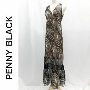 PENNY BLACK ペニーブラック ドレス ノースリーブ ワンピース ロング 総柄 ブラック系 黒系 サイズ38 M ゴージャス リゾート お呼ばれの画像1