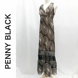 PENNY BLACK ペニーブラック ドレス ノースリーブ ワンピース ロング 総柄 ブラック系 黒系 サイズ38 M ゴージャス リゾート お呼ばれ