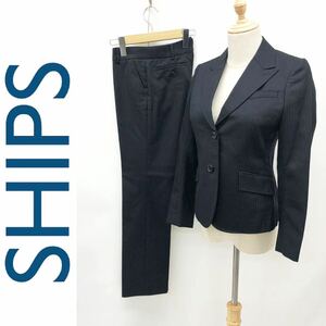 SHIPS シップス パンツスーツ セットアップ ウール ジャケット 背抜き パンツ ストライプ ブラック 黒 S