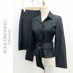 BODY DRESSING Deluxe ボディドレッシングデラックス セットアップ スーツ ジャケット 比翼仕立て 背抜き ラップスカート ブラック 7号/5号