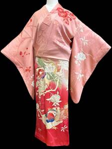 アンティーク着物◆オシドリ　山桜　ツツジ　訪問着　大正ロマン　紋綸子　きものさらさ奈良店