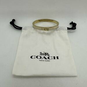 #9036 コーチ COACH バングル ブレスレット ロゴ メタル ホワイト×ゴールド レディース 巾着付 アクセサリー