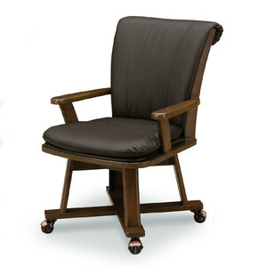 木製ダイニングチェアー 食堂椅子肘掛付キャスター付チェアハイタイプこたつ用 ブラウン色 UKC-257BR
