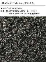 ジュウタン ラグ 160×230cm ニューブラック色 長方形 シンプルラグ ホットカーペットOK 絨毯 無地_画像2