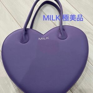581 極美品　MILK 定番　ハートバッグ　パープル　紫　ロゴ　ピンクトートバッグ ハンドバッグ レザー
