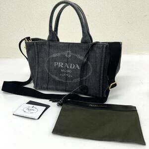 1円〜【美品】PRADA プラダ カナパ トートバッグ 2way ショルダーバッグ デニム 黒 NERO ブラック 1BG439 ポーチ付き 管:0115