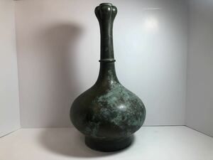 中国 古美術 唐時代　銅製 花瓶 花器 銅器 花生 花入 時代物 美術品 高さ39.5cm 重さ1977g