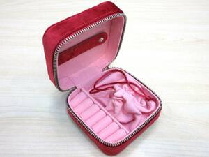 23251 中古品 SWAROVSKI スワロフスキー ジュエリーボックス アクセサリーポーチ 赤×ピンク 小物入れ 宝石箱 11.0cm×10.5cm×6.0m