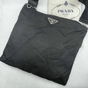 【美品】PRADA プラダ ナイロンショルダーバッグ サコッシュ クロスボディ 三角ロゴ 肩掛け 斜め掛け 男女兼用 布袋付 プレート 黒