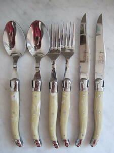 [ top class quality ] France made production 100%2.5. width Laguiole ivory color knife 2 ps + Fork 2 ps + spoon 2 ps = total 6ps.@lagi all cutlery 