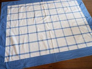 * Germany / Vintage tablecloth / blue .. pattern / check / unbleached cloth / weave pattern * multi cover / tapestry *