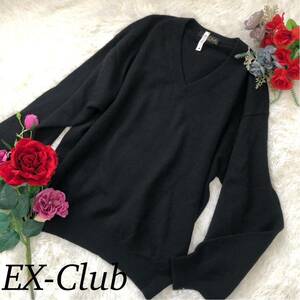 EX-Club イーエクスクラブ メンズ 男性 セーター ニット 長袖 ブラック カシミヤ カシミヤ100% Vネック クリーニング済み Lサイズ