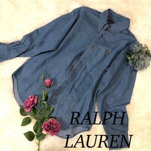 RALPHLAUREN ラルフローレン レディース 女性 デニムシャツ 長袖 デニム シャツ ブラウス ジャケット ブルー 青 サイズ11 Lサイズ