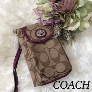 COACH コーチ レディース 女性 財布 お財布ポシェット ベージュ パープル 紫 シグネチャー柄 新品 未使用 新品未使用 