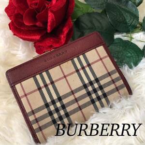 BURBERRY バーバリー レディース 女性 財布 ブランド財布 二つ折り 二つ折り財布 ノバチェック柄 バーバリーチェック ベージュ 茶 ボルドー