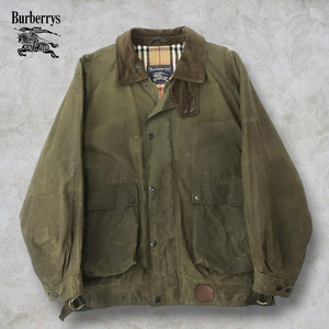 90s Burberrys バーバリー ワックスジャケット オイルド ブルゾン　オリーブ×ノバチェック (M)