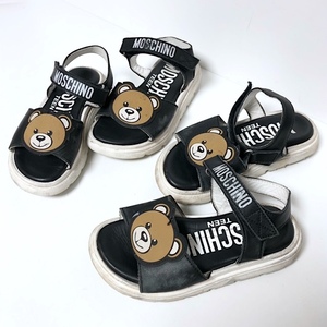  two point successful bid free shipping! 2A48 [ set goods ] Moschino black & white teddy bear Kids Logo sandals 19~20cm degree child shoes black white 