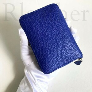 【土屋革具 】最高級 トゴレザー使用 本革 ミニ財布 薄型 軽量 レディース ブルー青