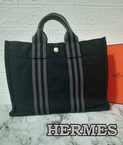 【1円・美品】エルメス　フールトゥ PM キャンバス ミニトートバッグ ブラック ハンドバッグ ブランド小物 HERMES　