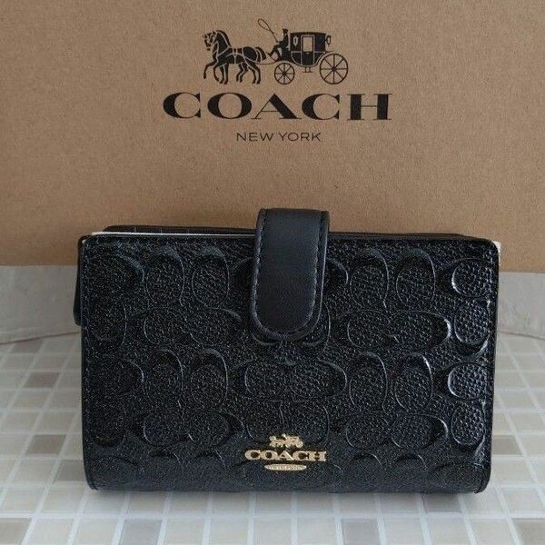 □新品・未使用□【COACH】コーチ財布 エナメルシグネチャー 【内側 ボルドー】