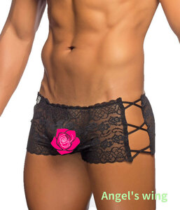 ＊新品未使用 MaleBasicメールベーシックSexy Lace サイドオープンレースボクサー MBL34 正規品（ブラック,S/M)正規品 セクシーメンズ下着