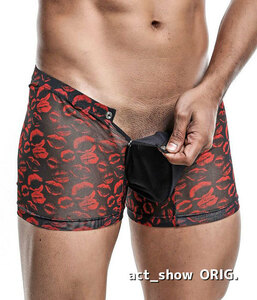 ＊新品未使用 MaleBasicメールベーシックTULL Pouch Boxer Kisses MBL47（L/XL）正規品 フロントオープンボクサー スナップ セクシー下着