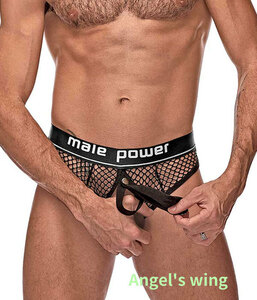 ＊新品未使用 MalePoweeメールパワー FishNet Pouch Thong 410260 (ブラック,S/M)コックリング付メッシュポーチTバック セクシーメンズ下着