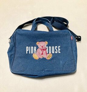 ★PINK HOUSE ピンクハウス トートバッグ ショルダーバッグ 2way デニム インディゴ くま 刺繍 0.65kg★