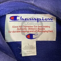 ■Champion チャンピオン スウェットプルオーバーパーカー カンザス ジェイホークス 袖刺繍 カレッジ 古着 メンズ サイズL 青 ブルー■_画像5