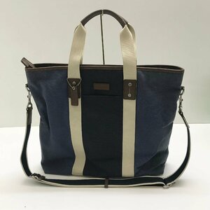 ◆【現状品】 COACH コーチ F70825 2WAY ヘリテージ ウェブ キャンバス 革 ストライプ トートバッグ ブルー系 紺 斜めがけ FM/T60112/6/1.0