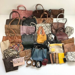 ◆ CELINE など エキゾチックレザー バッグ 財布 ベルト 40点 まとめ オーストリッチ 牛革 合成皮革 型押し など 現状品 (FB)N/14.2㎏