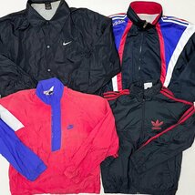 ●90s adidas NIKE アディダス ナイキ ナイロンジャケット まとめ売り 4点 銀タグ トレフォイル バックプリント 卸 現状品 1.32㎏●_画像1