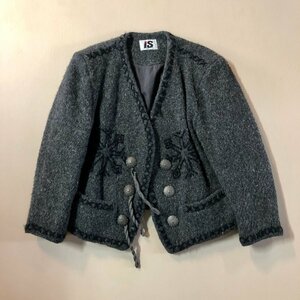 ★vintage I.S. ISSEY MIYAKE イッセイミヤケ ダブルノーカラージャケット コート アウター グレー サイズ9 毛 ウール レディース 1kg★