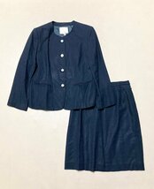 ★Vintage Burberrys バーバリーズ スーツ セットアップ 上下 ジャケット ノーカラー スカート ネイビー サイズ13 レディース 0.6kg★_画像1