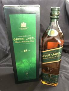 △ JOHNNIE WALKER ジョニーウォーカー GREEN LABEL グリーンラベル 15年 ピュアモルト 1000ml 43% 古酒 箱付き 未開栓 現状品 S47-14