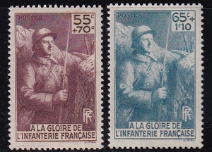 ◎フランス・慈善≪軍歩兵記念碑建設基金≫1938年/NH/2種完/Scott#B71～B72