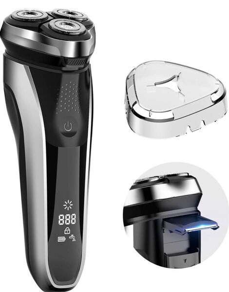 シェーバー メンズ 髭剃り 電気シェーバー 3枚刃 回転式 自動研磨 男性用 LCDディスプレイ ロック機能 トリマー付き