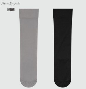 新品 ユニクロ シアーハイソックス　2色組　2セット 24-26cm ブラック2足 & グレー2足　 UNIQLO ②