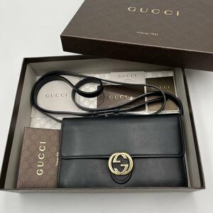 1円〜付属品完備未使用級　GUCCI ショルダーウォレット　インターロッキング メンズ　レディース